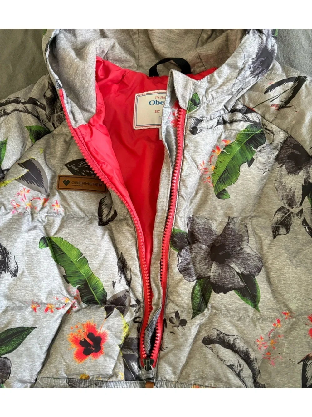 Obermeyer Kids Vintage 01 Gray Floral Quilted Pullover Puffer Jacket Size Large